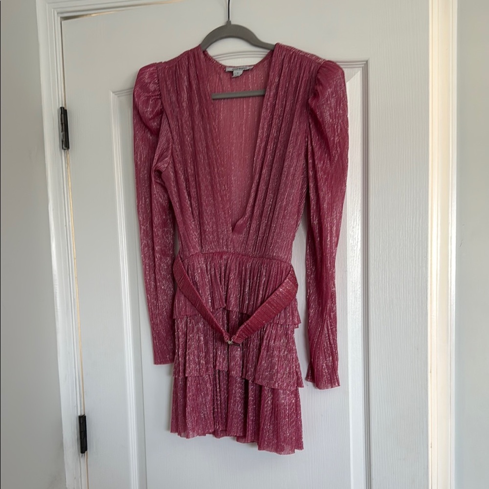 REVOLVE Pink Pleated Bodycon Dress with Puff Sleeves